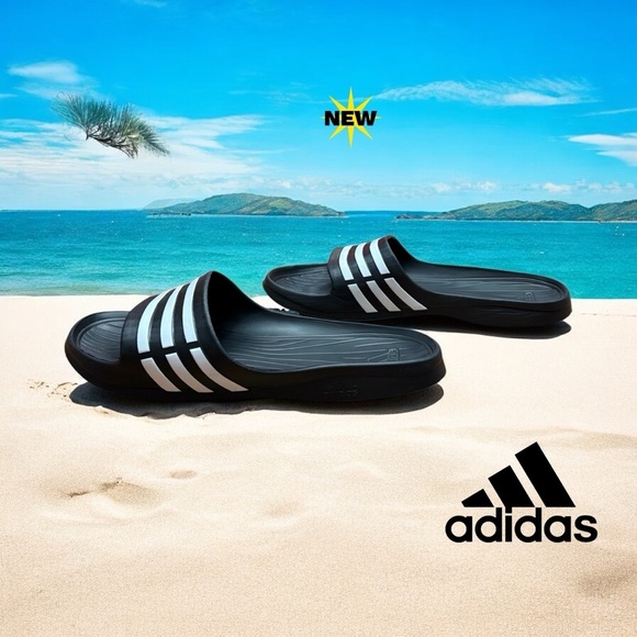 NEW, Adidas, Women’s Adilette Aqua Slides, Black & White, Size 9 ☀️ - Picture 1 of 8